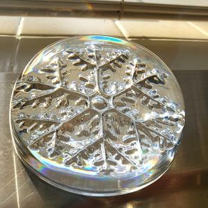 Round Crystal Snowflake Paperweight. Made in France. 3 1/2" x 2"